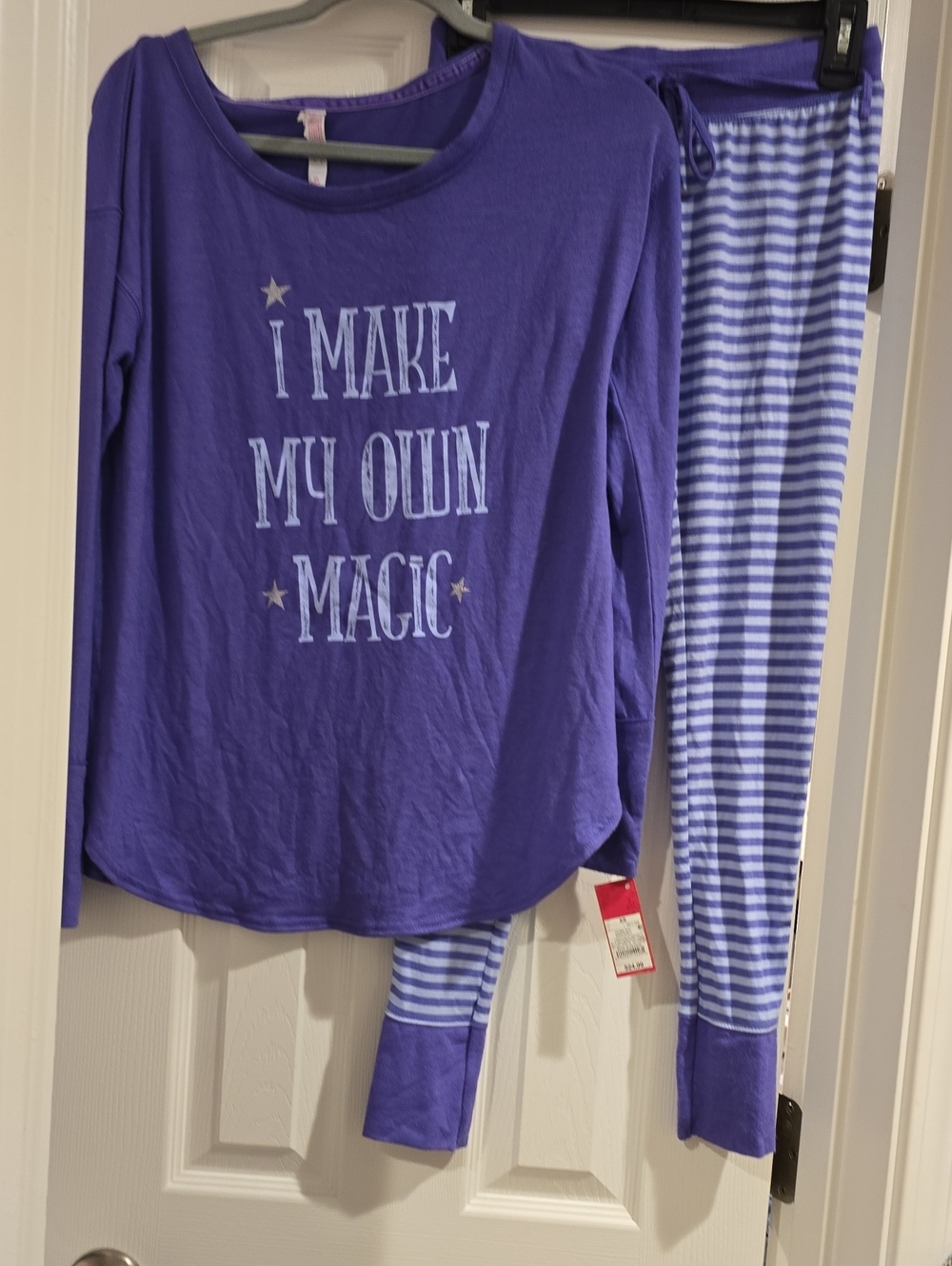 Xhilaration Purple Girls Long-Sleeve Pajama Set with Striped Pants